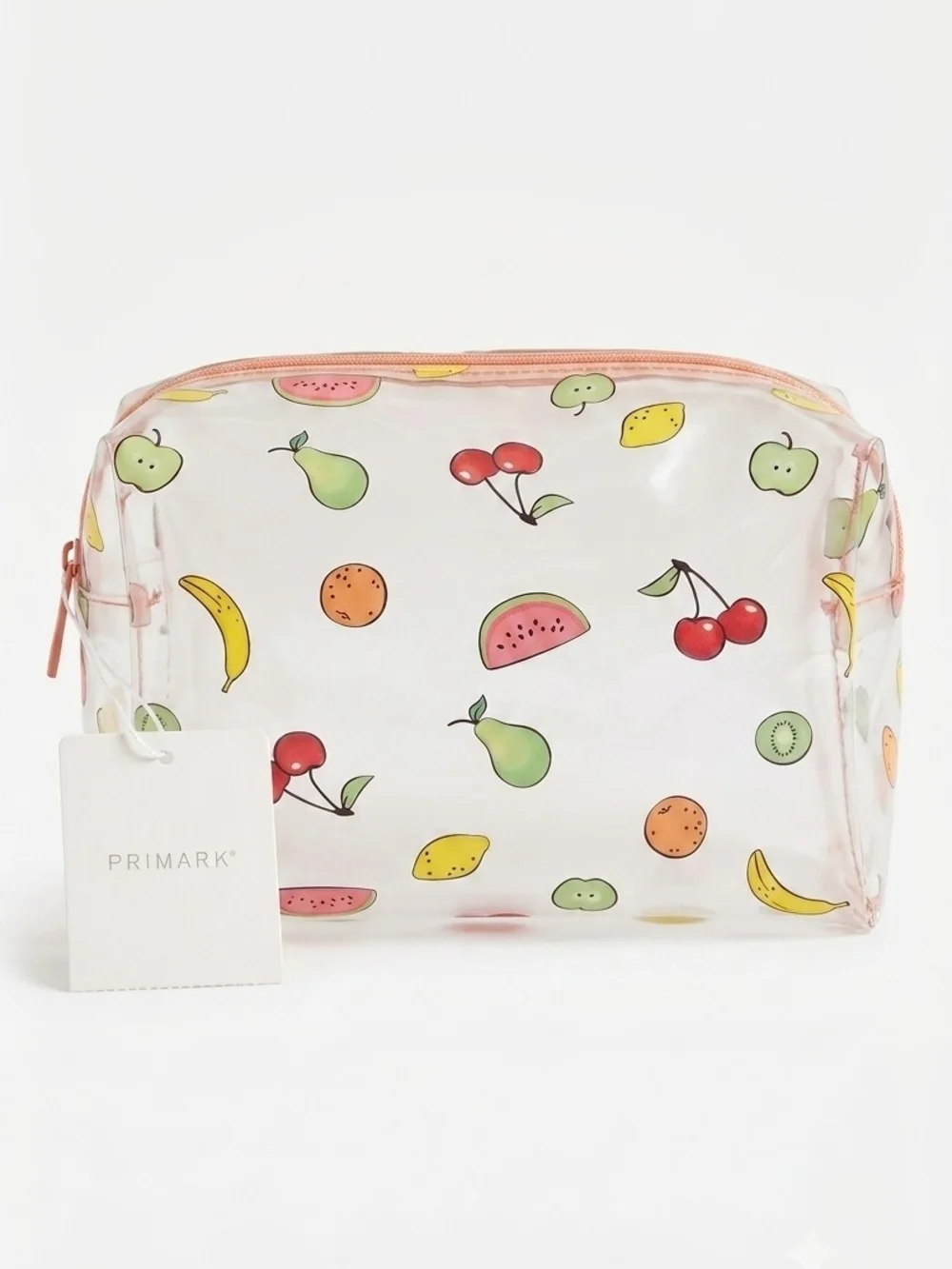 Primark Clear Fruit Print Make-Up Pouch with Pink Trim NWT